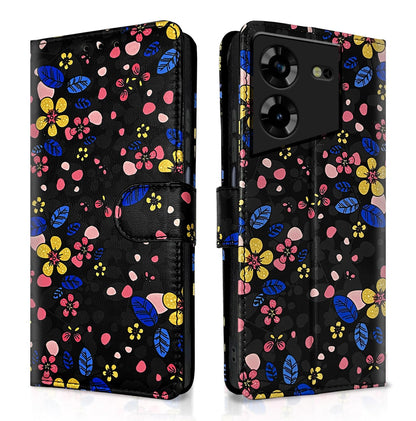 Tecno Pova 5/Pova 5 Pro 5G Wallet flip case in black flower by Pikkme