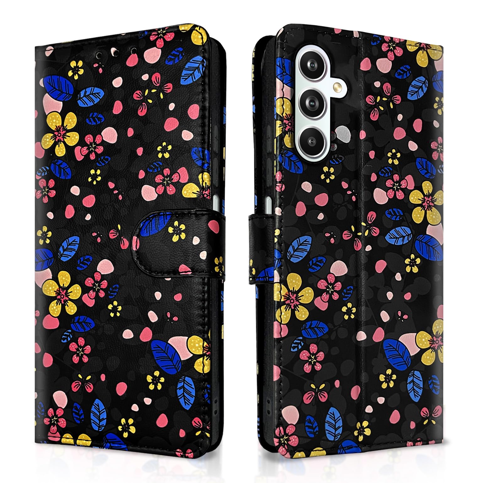 Pikkme Samsung F54 5G black flower flip case