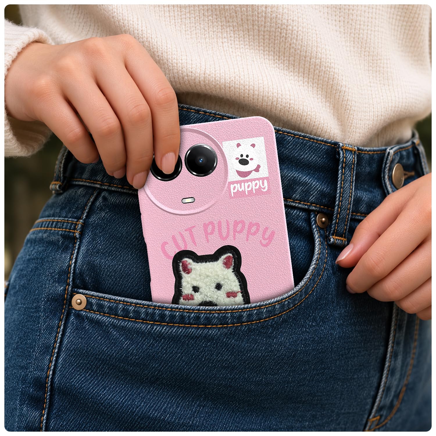 Pink Plush Patch back cover for Realme 11/11X 5G/Narzo 60X 5G – Pikkme – photo 4