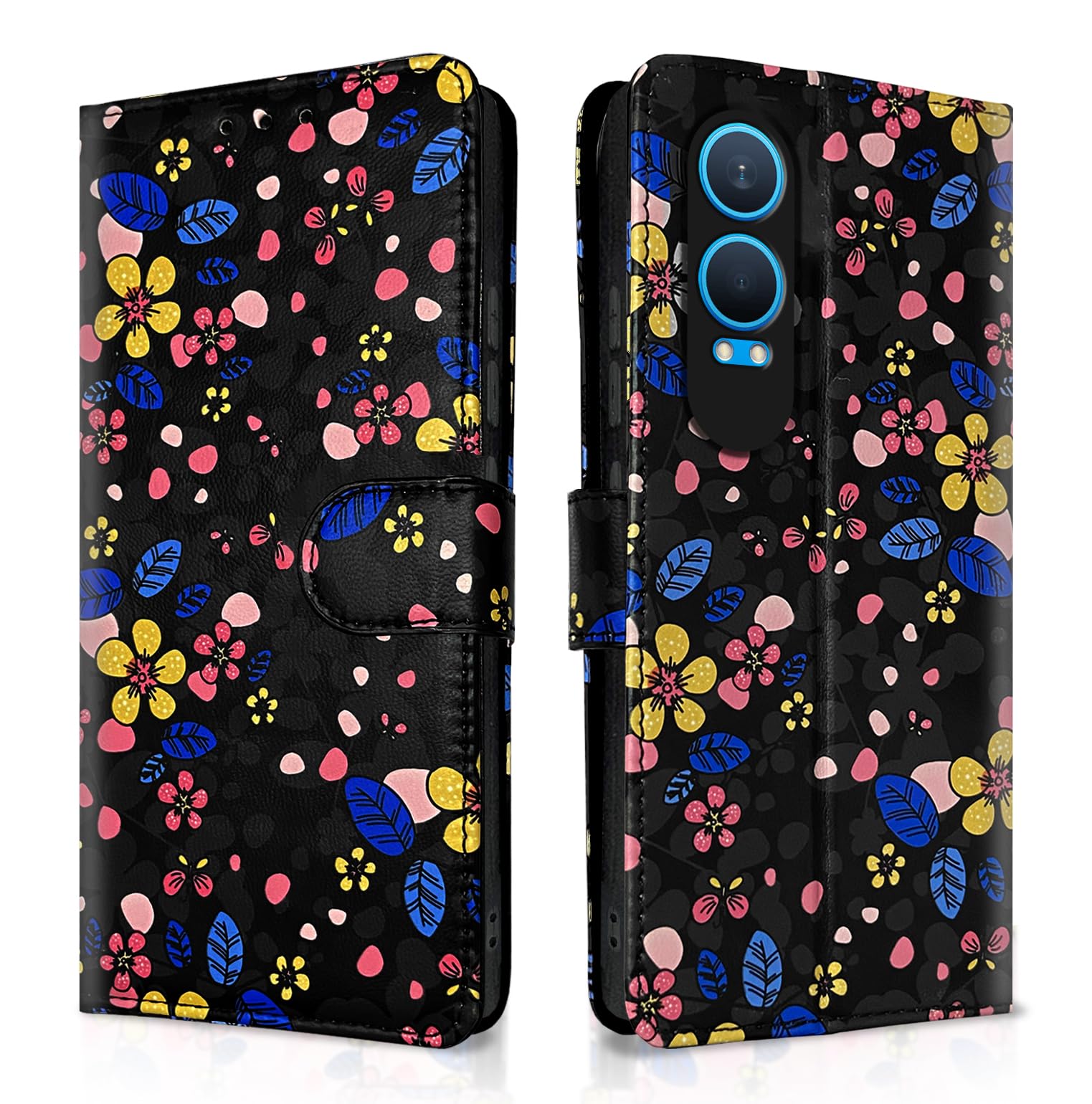 Pikkme black flower wallet flip cover for OnePlus Nord CE 4 Lite 5G