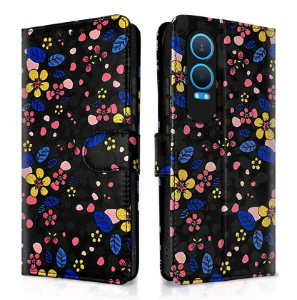 Pikkme black flower wallet flip cover for OnePlus Nord CE 4 Lite 5G