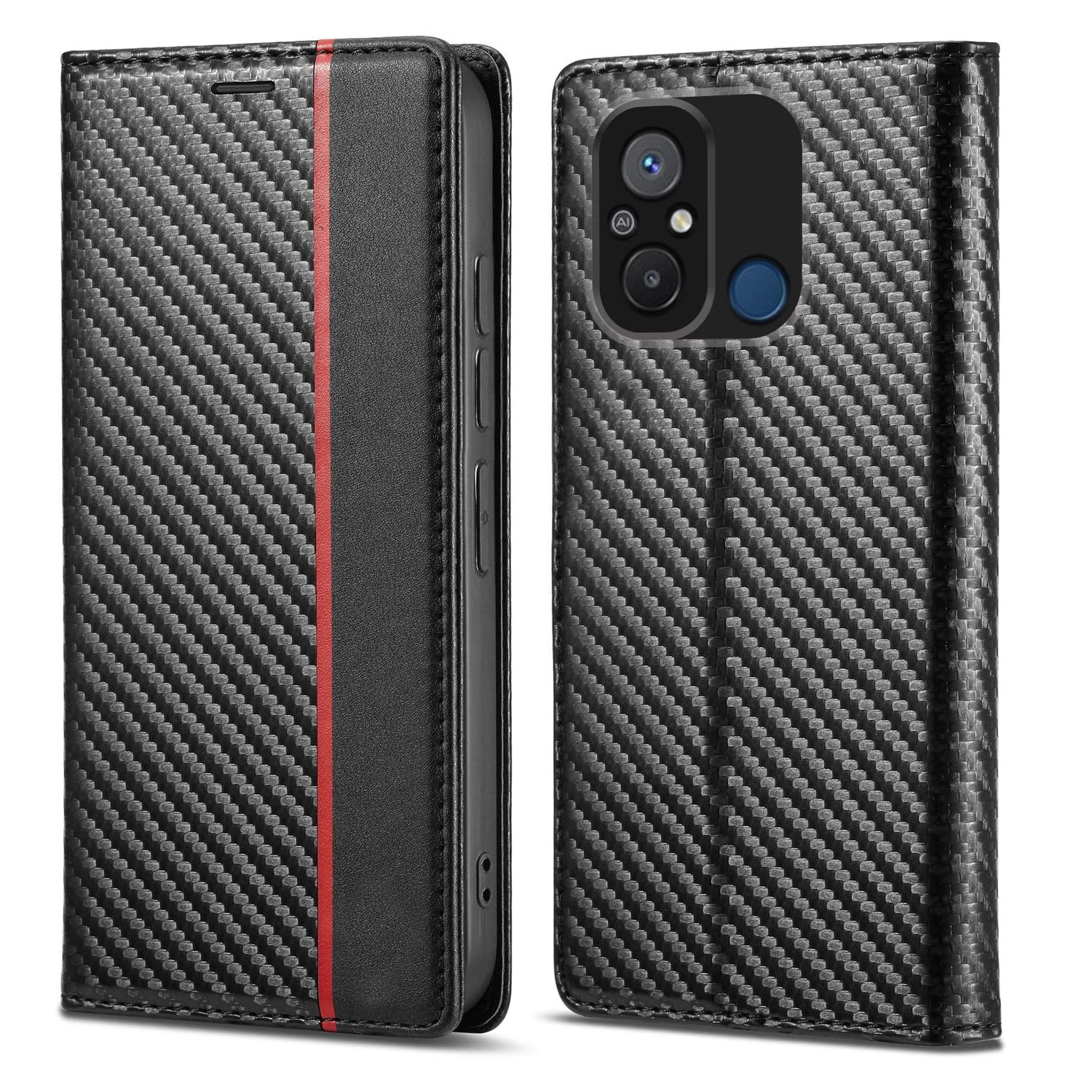 Pikkme black Wallet mobile flip cover for Redmi 12C/Poco C55