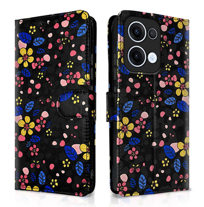 Pikkme Oppo Reno 13 5G black flower wallet flip cover