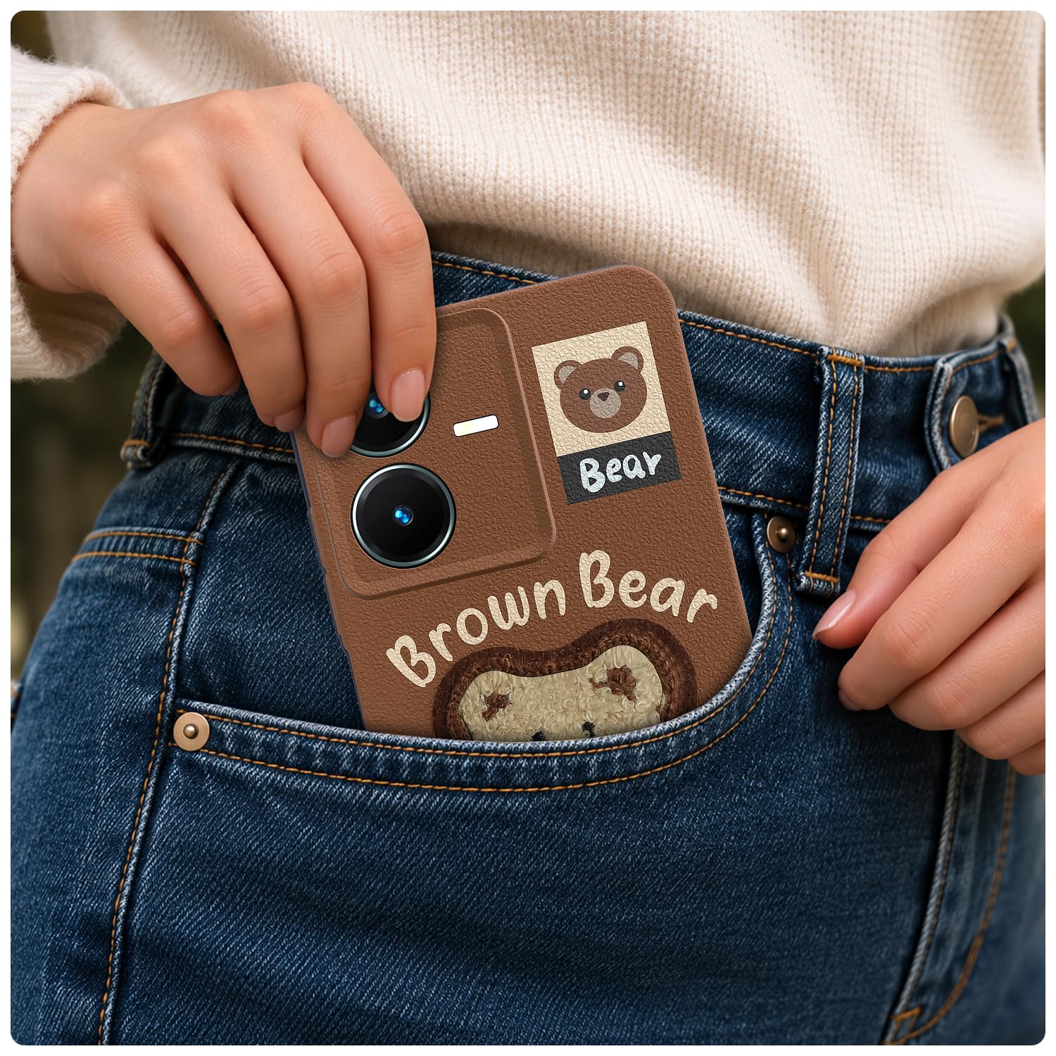 Brown Plush Patch mobile back cover for Vivo Y22 – Pikkme – photo 4