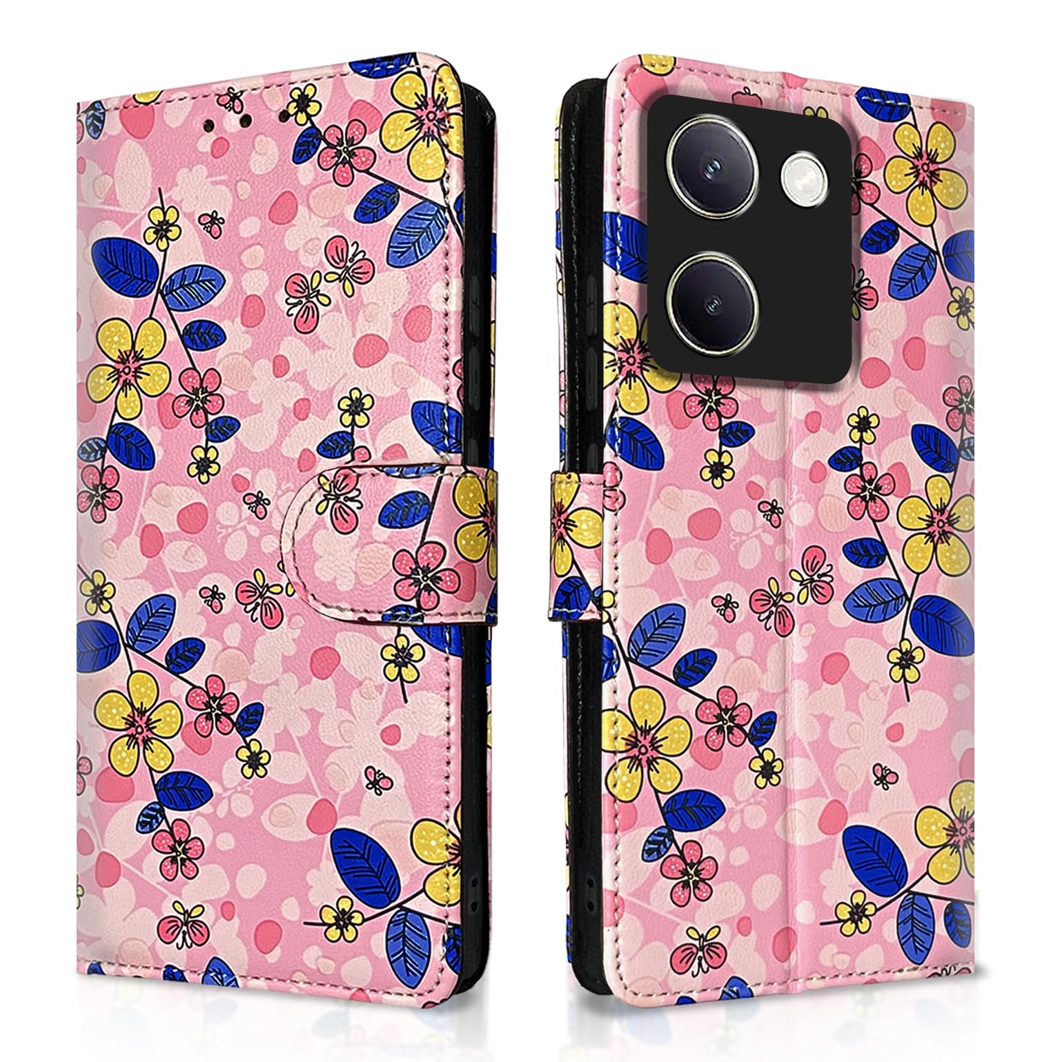 Pikkme pink flower Wallet mobile flip cover for Vivo Y200 Pro 5G