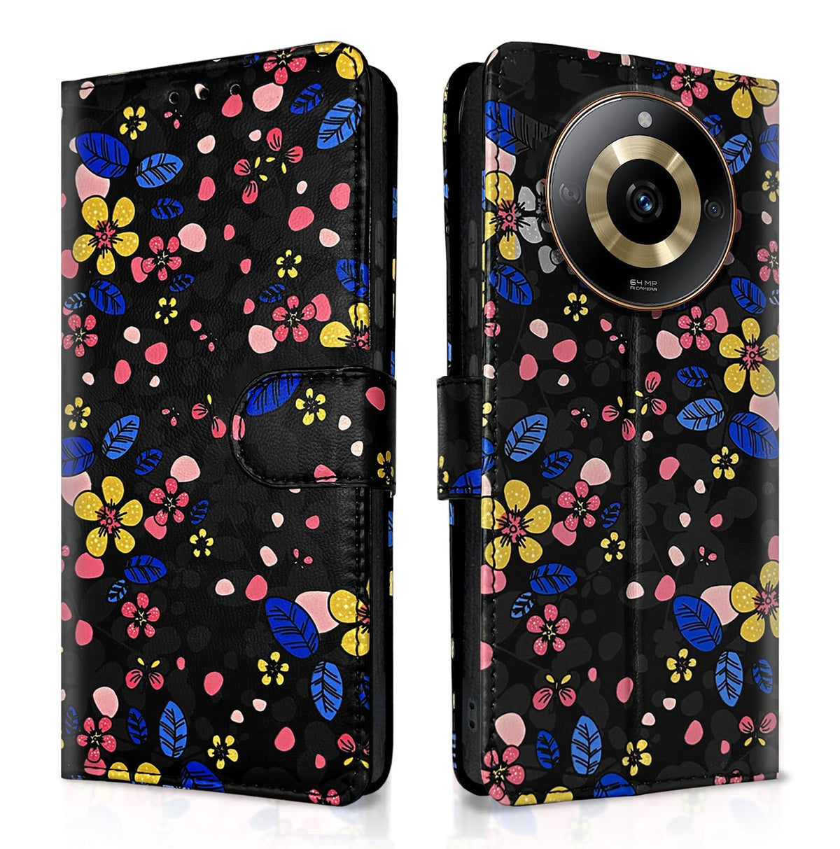 Pikkme black flower Wallet wallet flip cover for Realme Narzo 60 5G