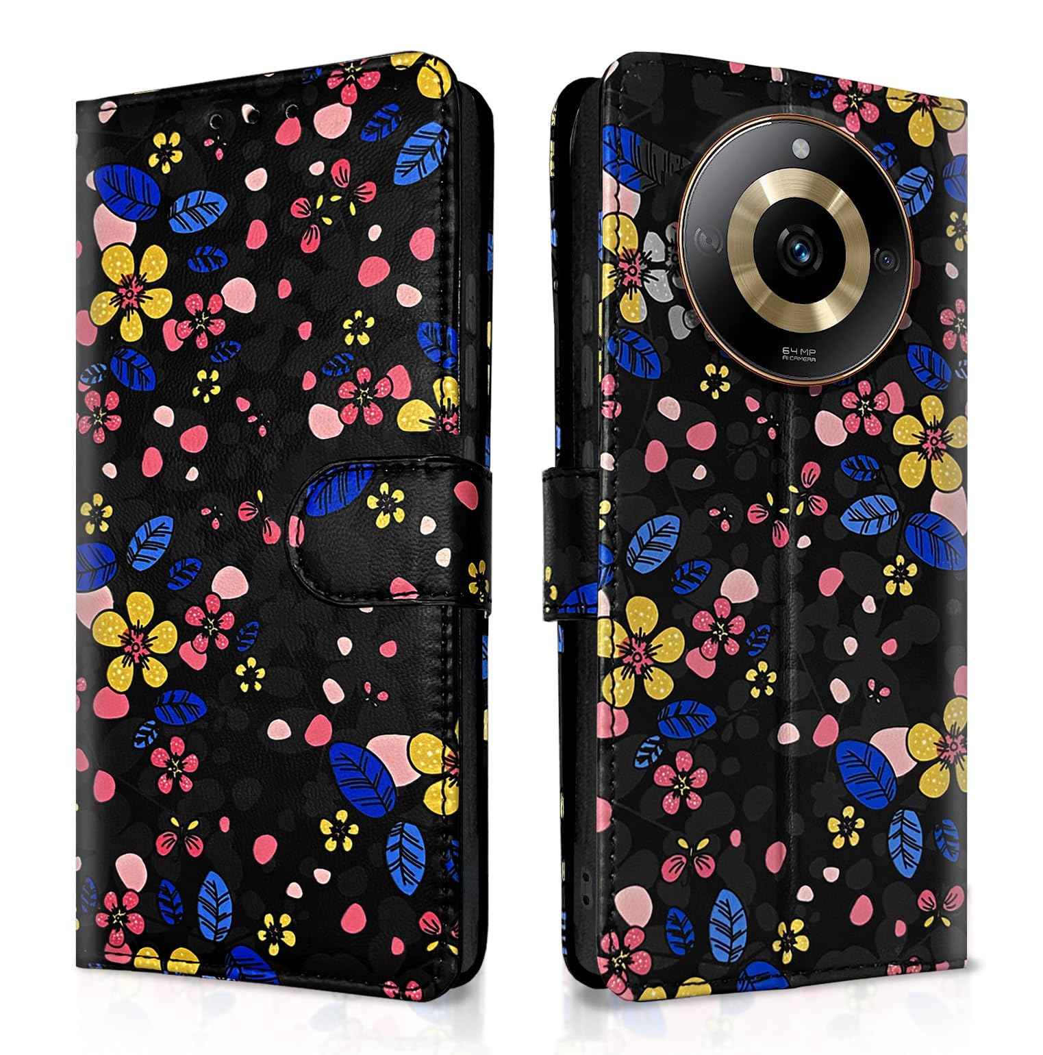 Realme Narzo 60 5G flip cover in black flower by Pikkme