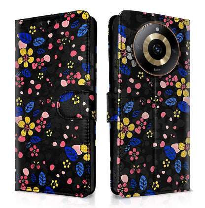 Realme Narzo 60 5G flip cover in black flower by Pikkme