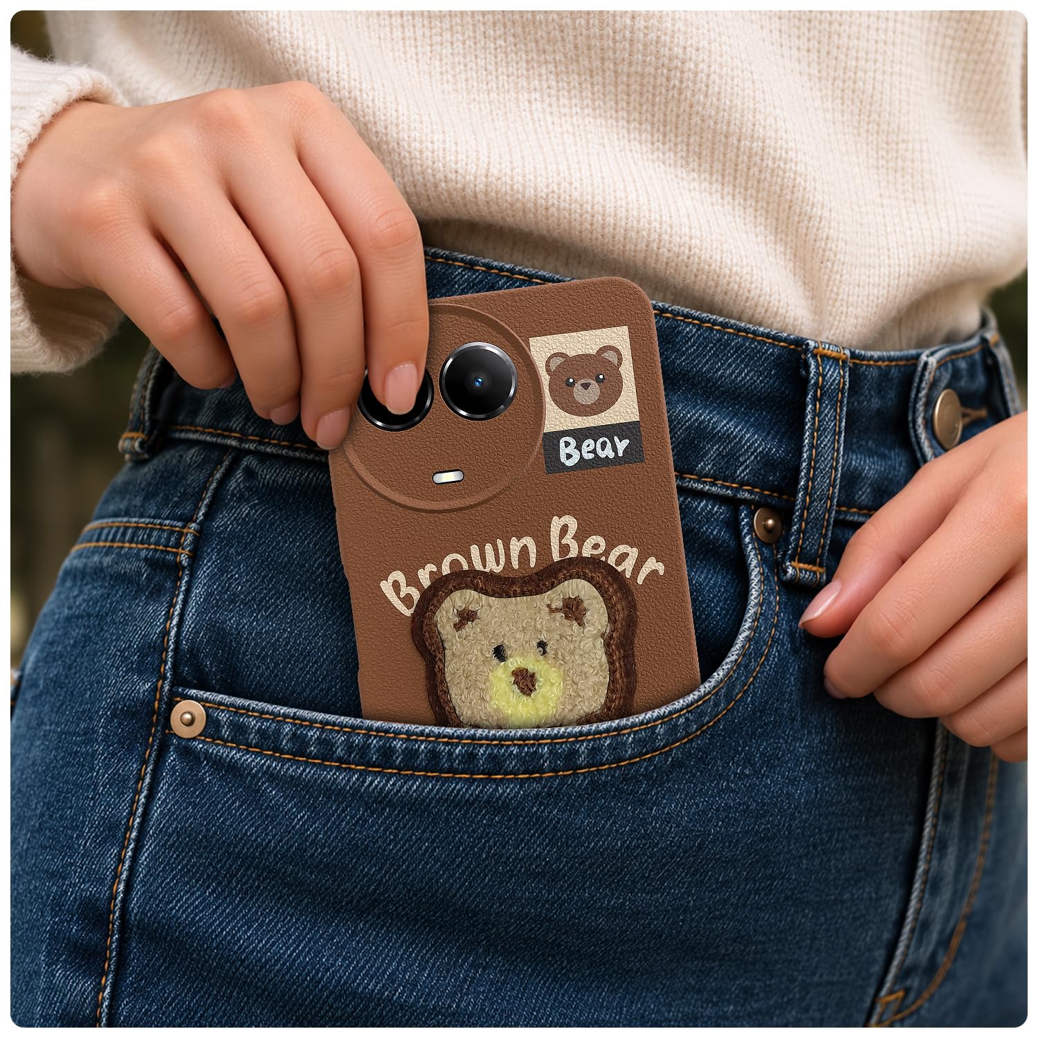 Pikkme Realme 11/11X 5G/Narzo 60X 5G Plush Patch brown mobile cover – photo 4