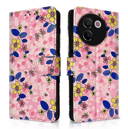 Vivo V30e 5G Wallet wallet flip cover in pink flower by Pikkme