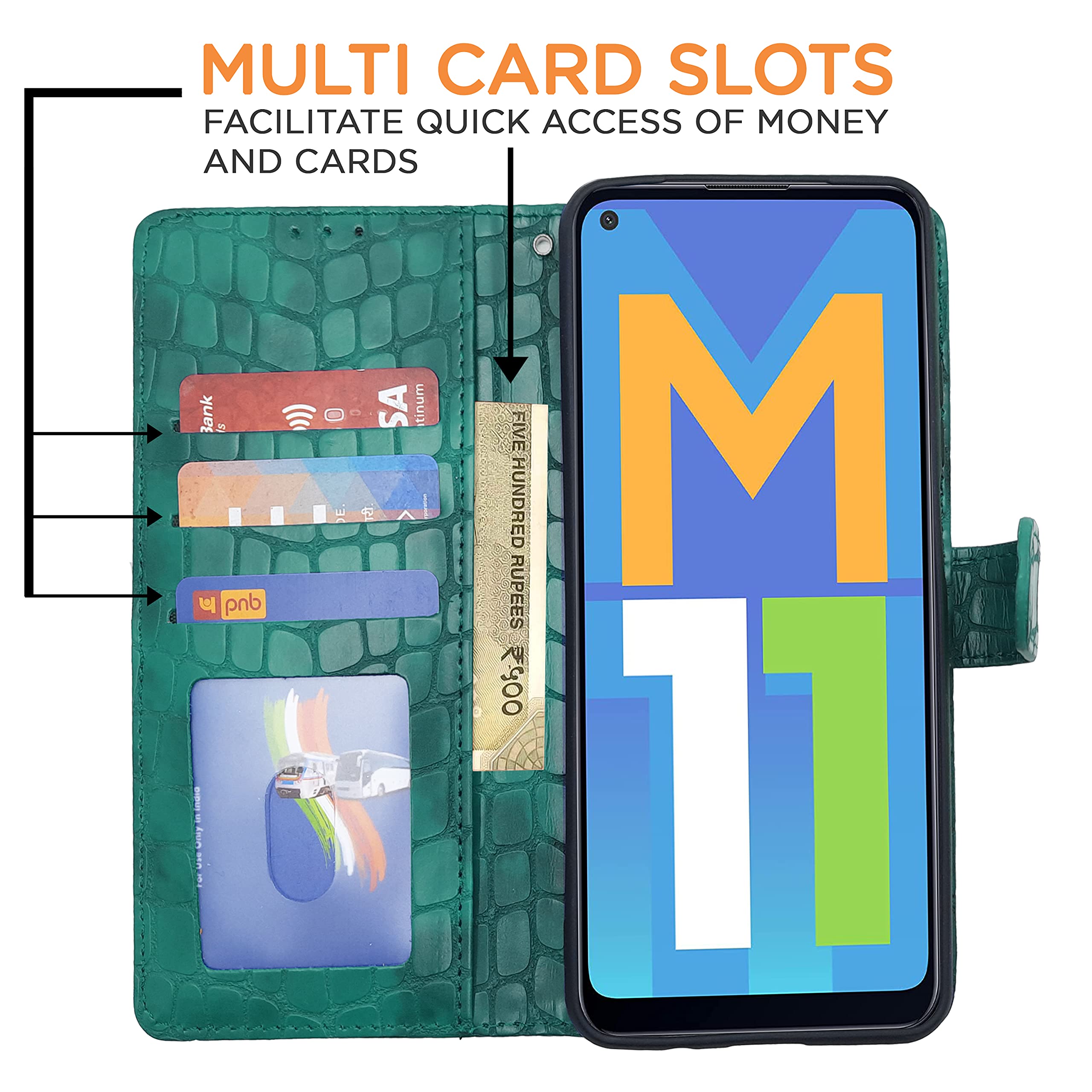Samsung M11 mobile flip cover in green by Pikkme – photo 2