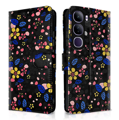 Black flower Wallet flip case for Vivo Y300 5G – Pikkme