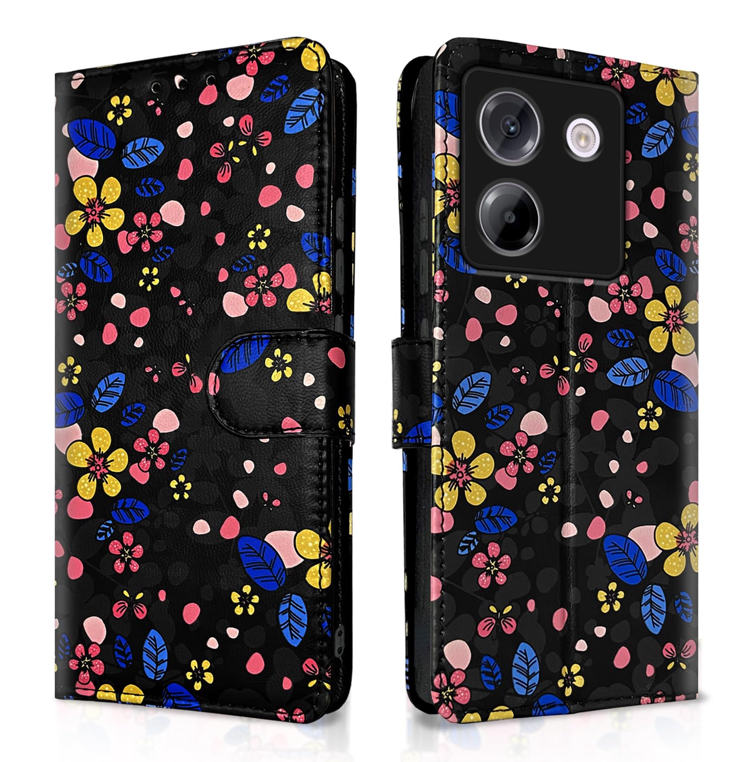POCO M7 Pro 5G Wallet mobile flip cover in black flower by Pikkme