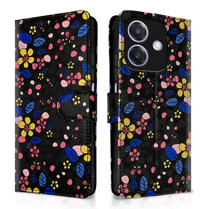 Pikkme black flower mobile flip cover for Oppo A3x 5G/A3x 4G/A3 5G