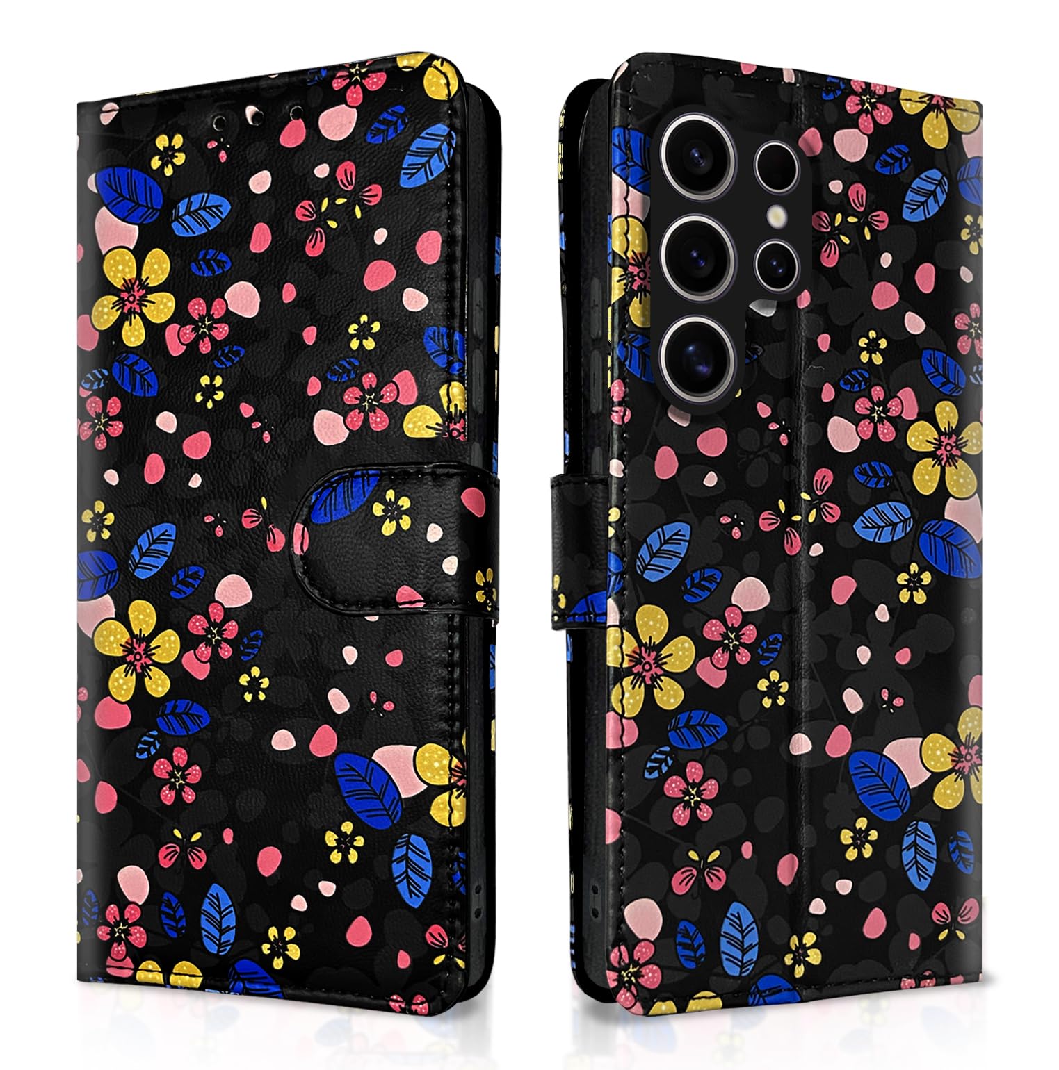 Pikkme black flower Wallet flip case for Samsung S24 Ultra 5G