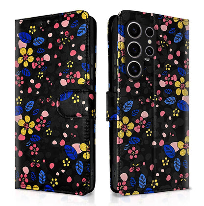 Pikkme black flower Wallet flip case for Samsung S24 Ultra 5G
