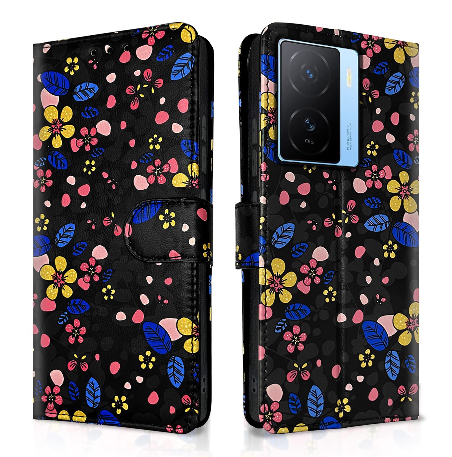Pikkme black flower Wallet wallet flip cover for iQOO Z7/Z7s 5G