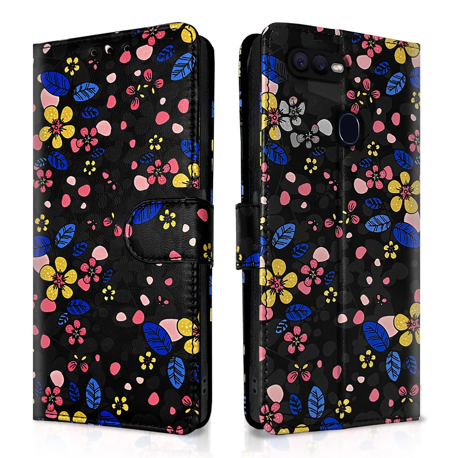 Pikkme Oppo F9/F9 Pro, Realme 2/2 Pro/U1 Wallet black flower mobile flip cover