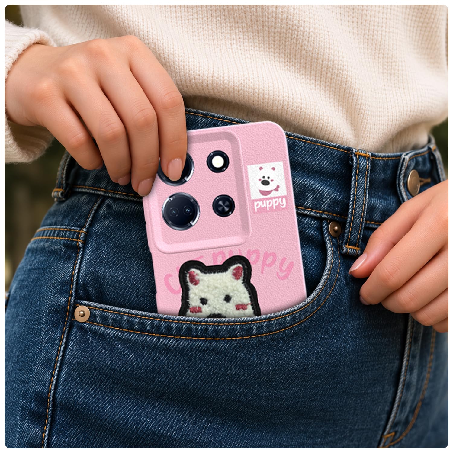 Pikkme Infinix Note 30 5G Plush Patch pink mobile cover – photo 4