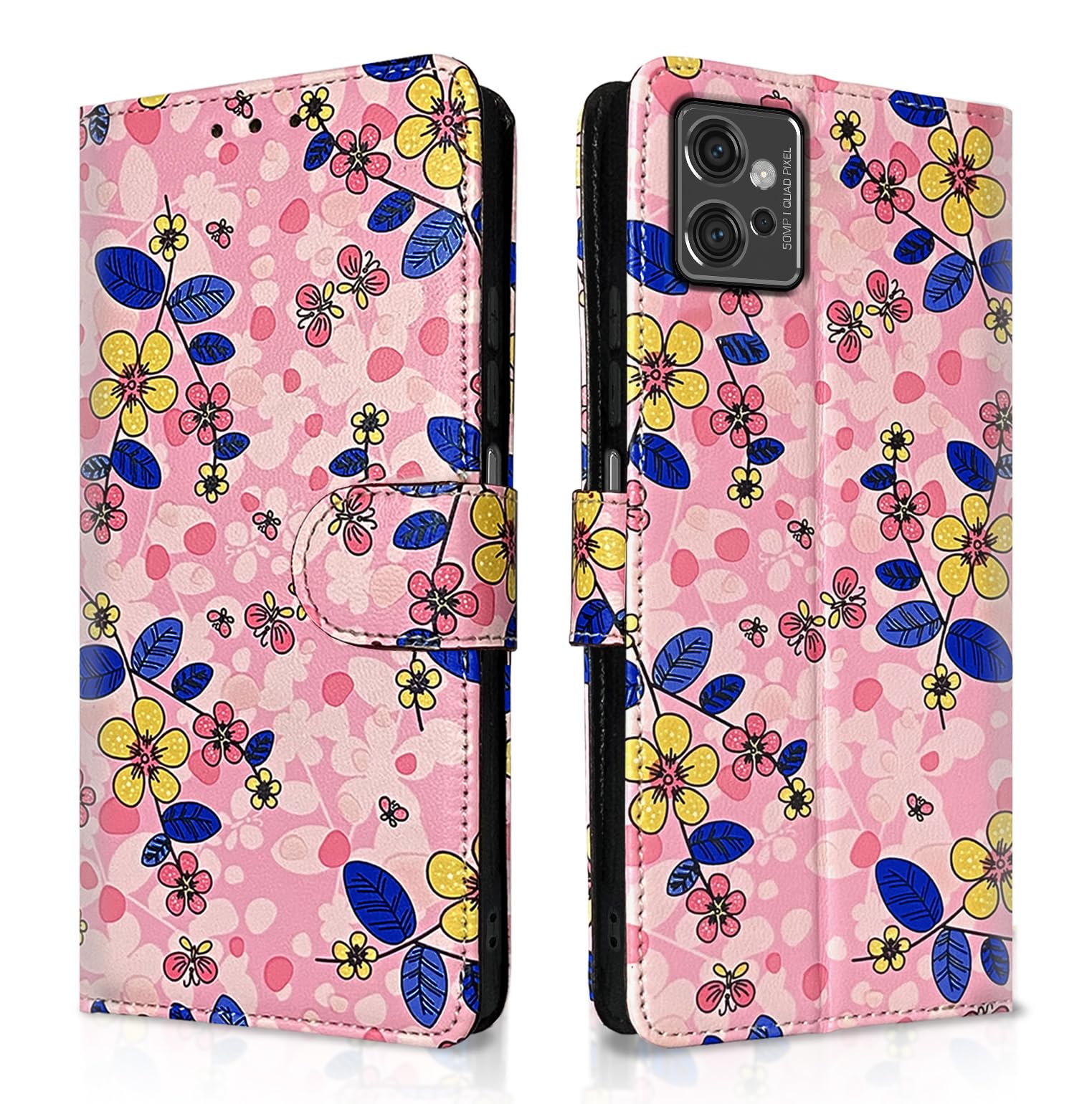 Pink flower Wallet wallet flip cover for Moto G32 – Pikkme