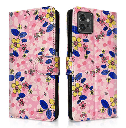 Pink flower Wallet wallet flip cover for Moto G32 – Pikkme