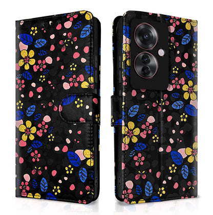 Pikkme black flower Wallet flip cover for OPPO F25 Pro 5G