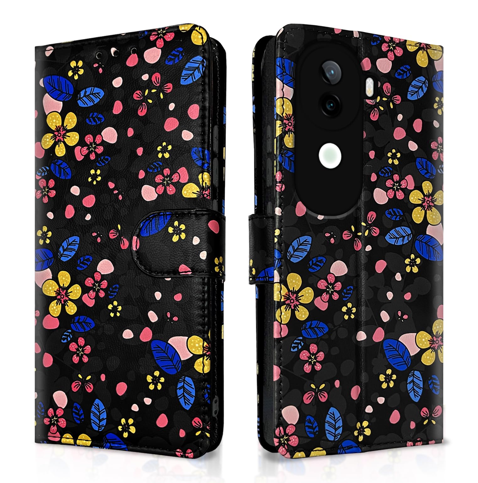 Vivo V40e/iQOO Z9s 5G flip case in black flower by Pikkme