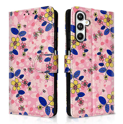 Samsung F54 5G wallet flip cover in pink flower by Pikkme