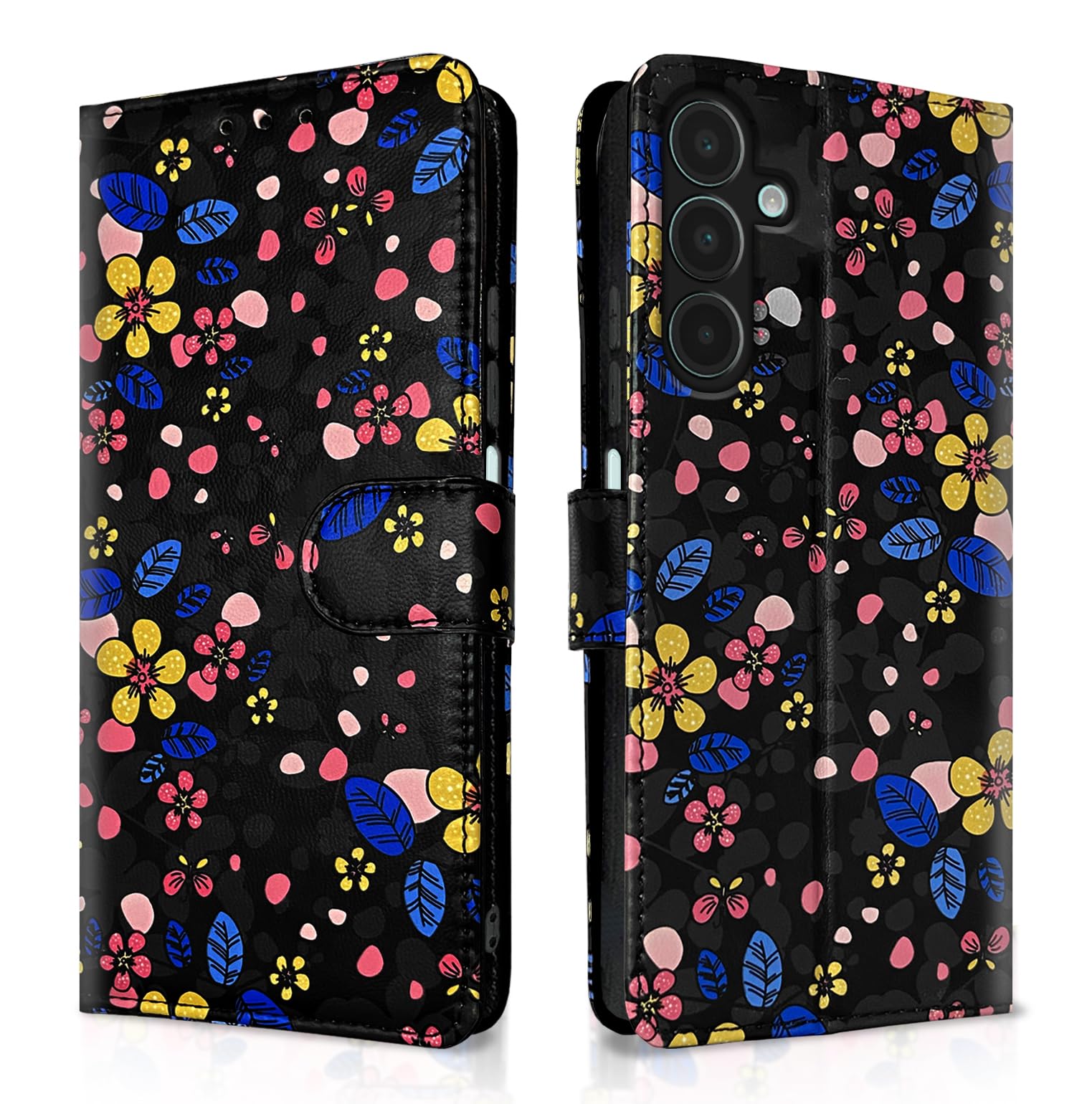 Black flower Wallet mobile flip cover for Samsung A16 5G – Pikkme