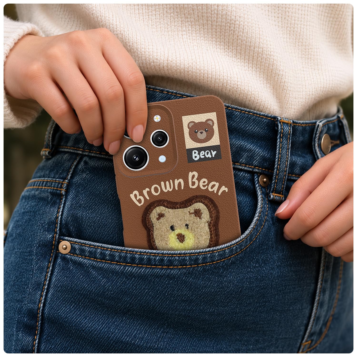 Pikkme Redmi 12 4G Plush Patch brown phone cover – photo 4