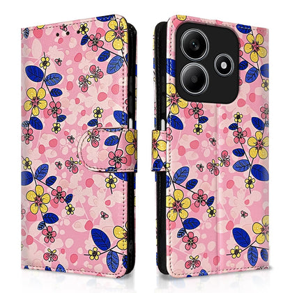 Redmi Note 14 5G mobile flip cover in pink flower by Pikkme