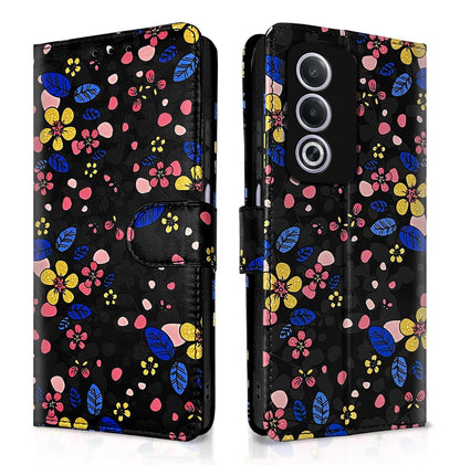 for Oppo A3 Pro 5G Flower Flip Cover -Black