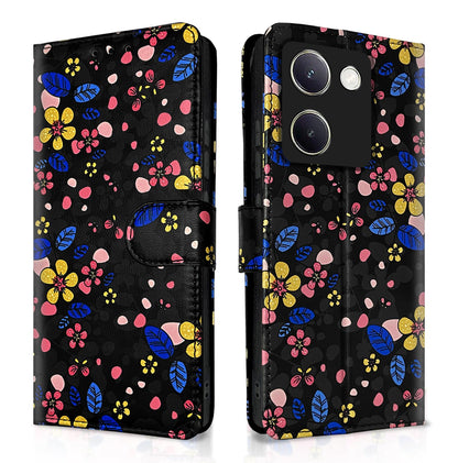 Black flower wallet flip cover for Vivo Y200 Pro 5G – Pikkme