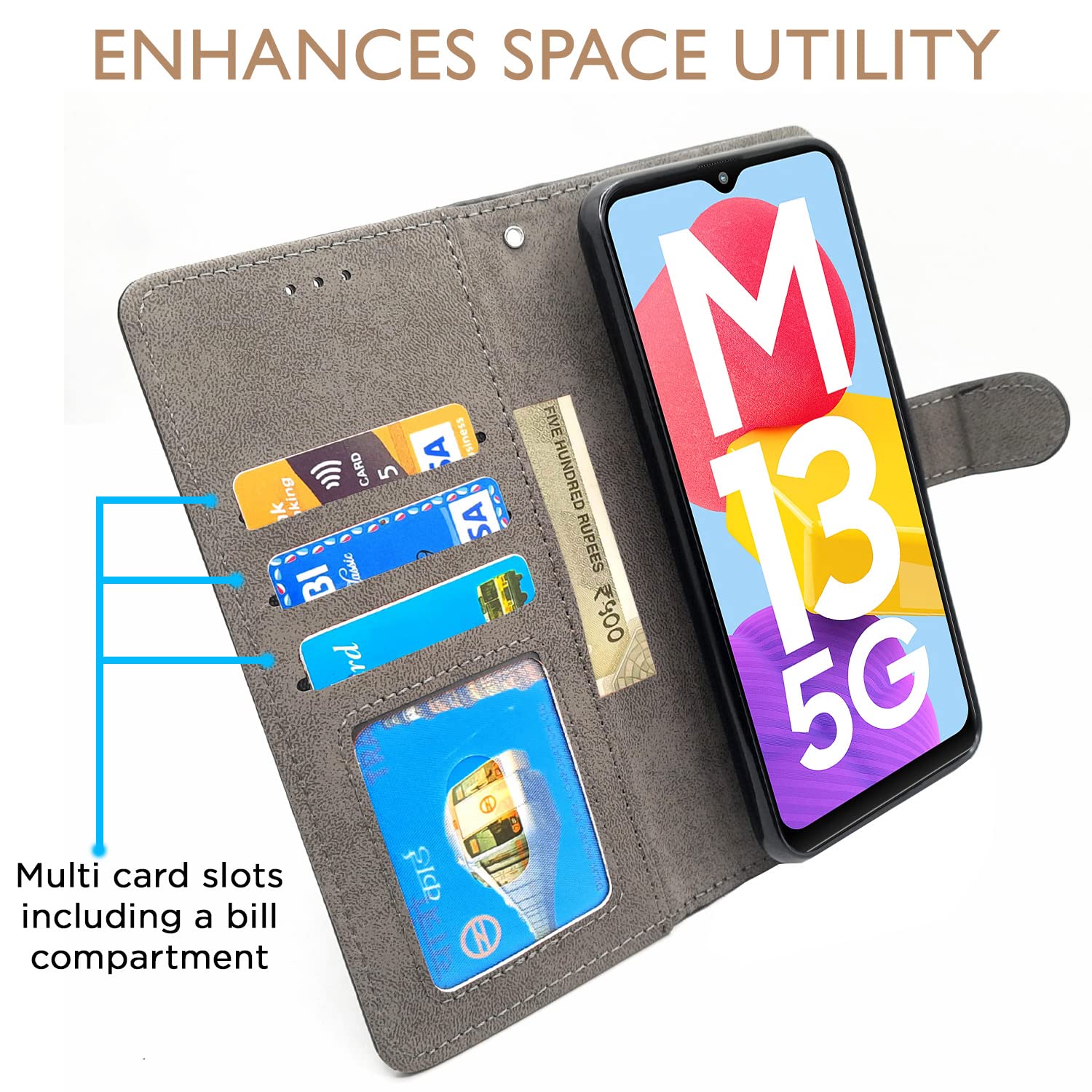 Black Wallet wallet flip cover for Samsung M13 5G – Pikkme – photo 2