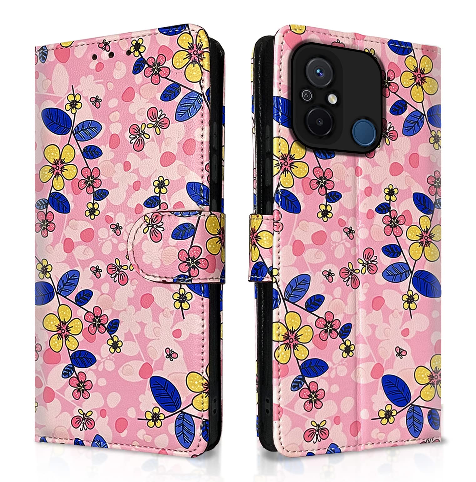 Pikkme pink flower Wallet flip case for Redmi 12C/Poco C55
