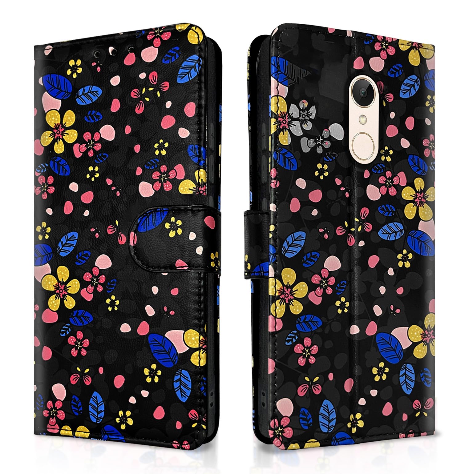 Pikkme black flower Wallet wallet flip cover for Redmi Note 5