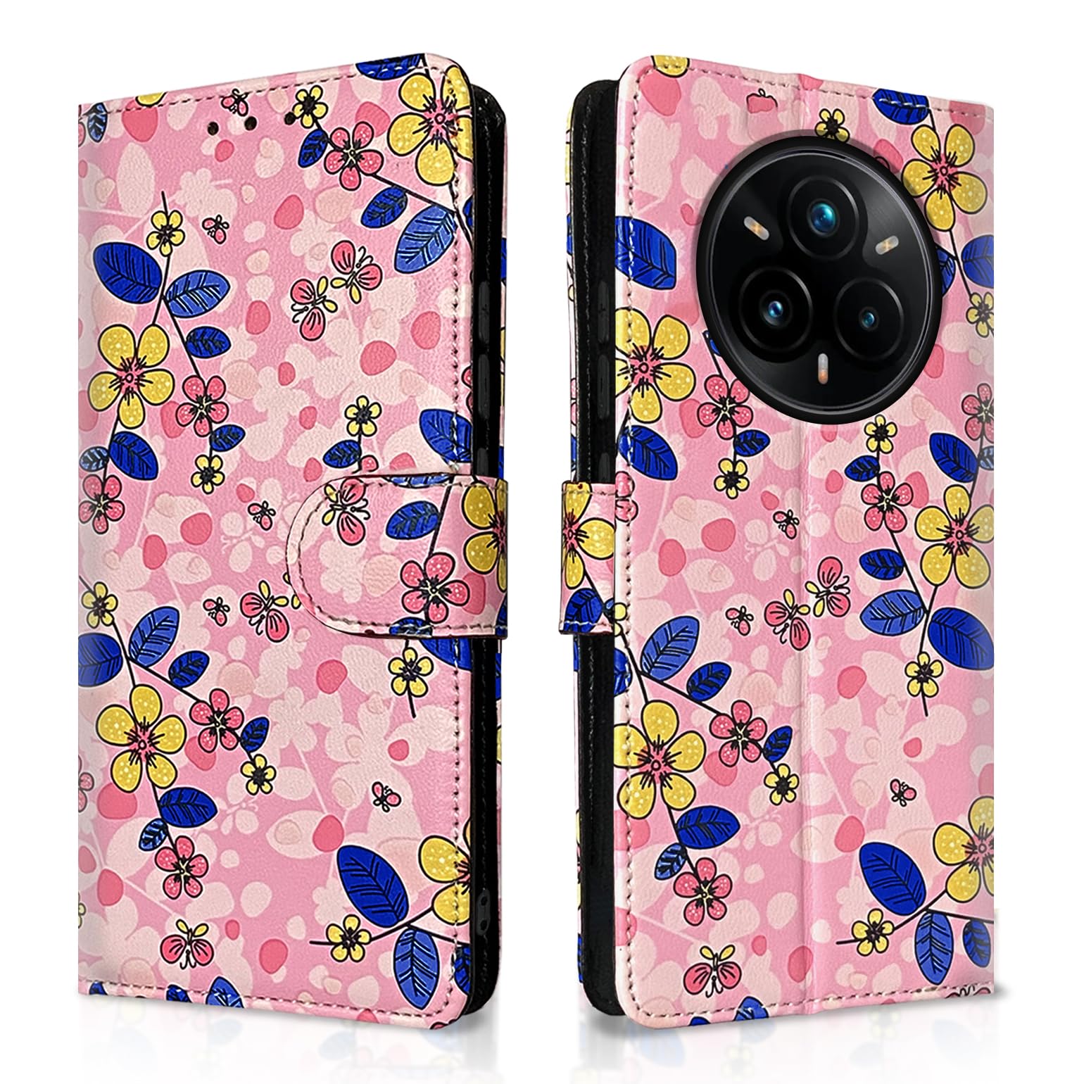 Realme 14 Pro Plus 5G mobile flip cover in pink flower by Pikkme