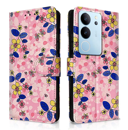 Pikkme pink flower Wallet wallet flip cover for Vivo V29/V29 Pro 5G