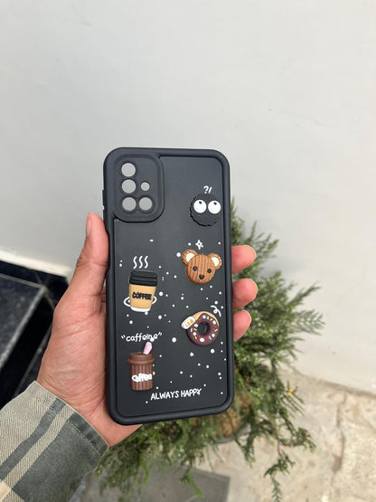 Pikkme Samsung Galaxy M51  Cute Fun Cartoon 3D Bear Coffee Back Cover (Black)