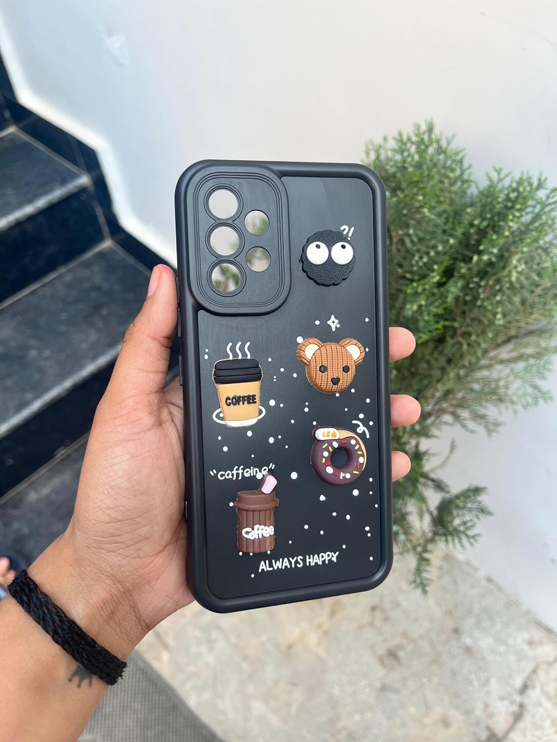 Pikkme Samsung Galaxy A53 5G Cute Fun Cartoon 3D Bear Coffee Back Cover (Black)