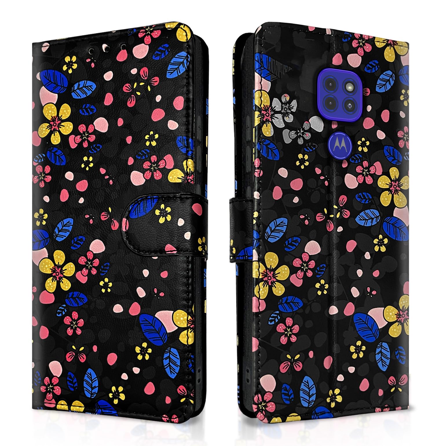 Moto G9 mobile flip cover in black flower by Pikkme