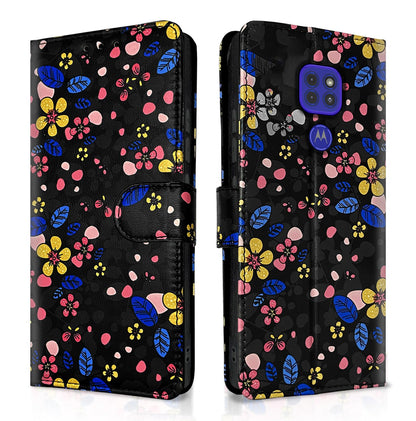 Moto G9 mobile flip cover in black flower by Pikkme