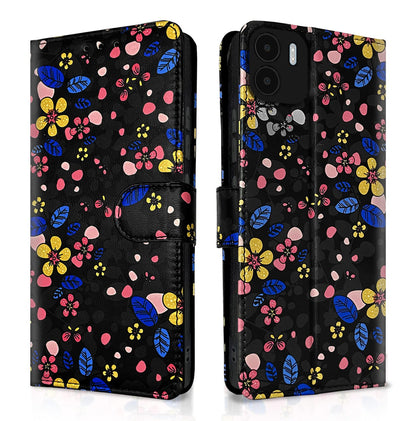 Pikkme black flower Wallet wallet flip cover for Redmi A1/A2