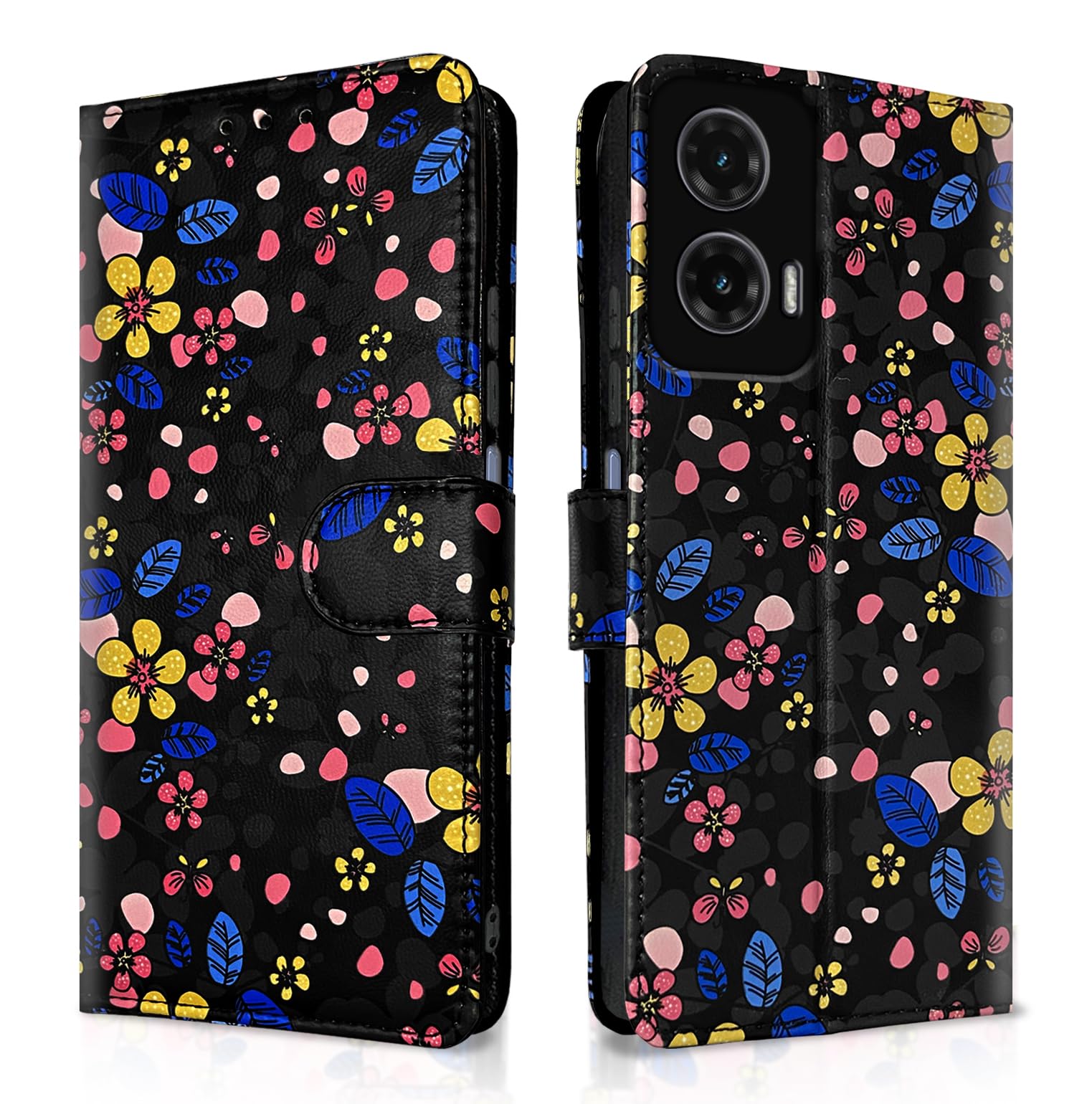 Pikkme black flower wallet flip cover for Moto G35 5G