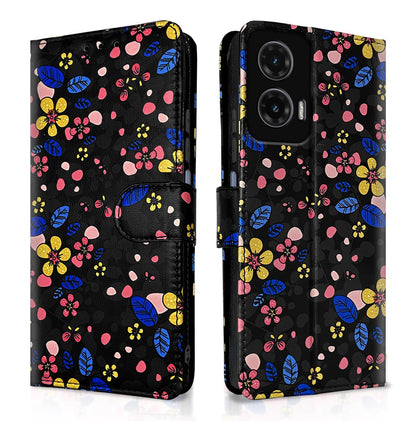 Pikkme black flower wallet flip cover for Moto G35 5G