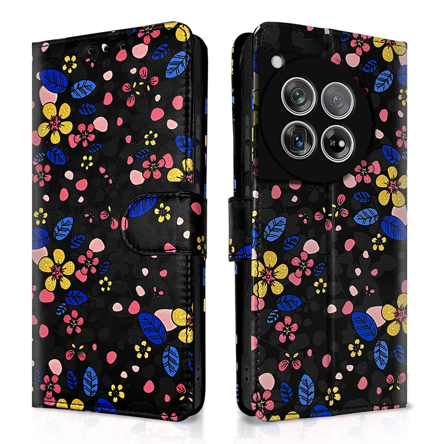 OnePlus 12 5G mobile flip cover in black flower by Pikkme