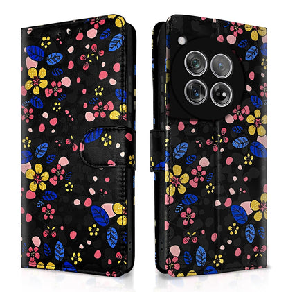 OnePlus 12 5G mobile flip cover in black flower by Pikkme