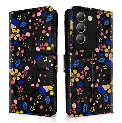 Pikkme black flower mobile flip cover for Vivo Y200e/Y200e 5G