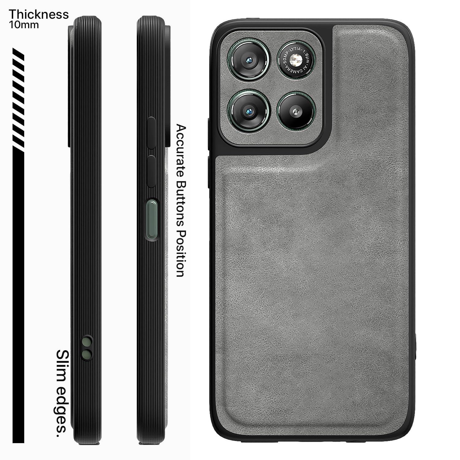Moto G67 Power/G57 Power 5G Leather phone cover in grey by Pikkme – photo 3