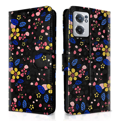 OnePlus Nord CE 2 5G wallet flip cover in black flower by Pikkme